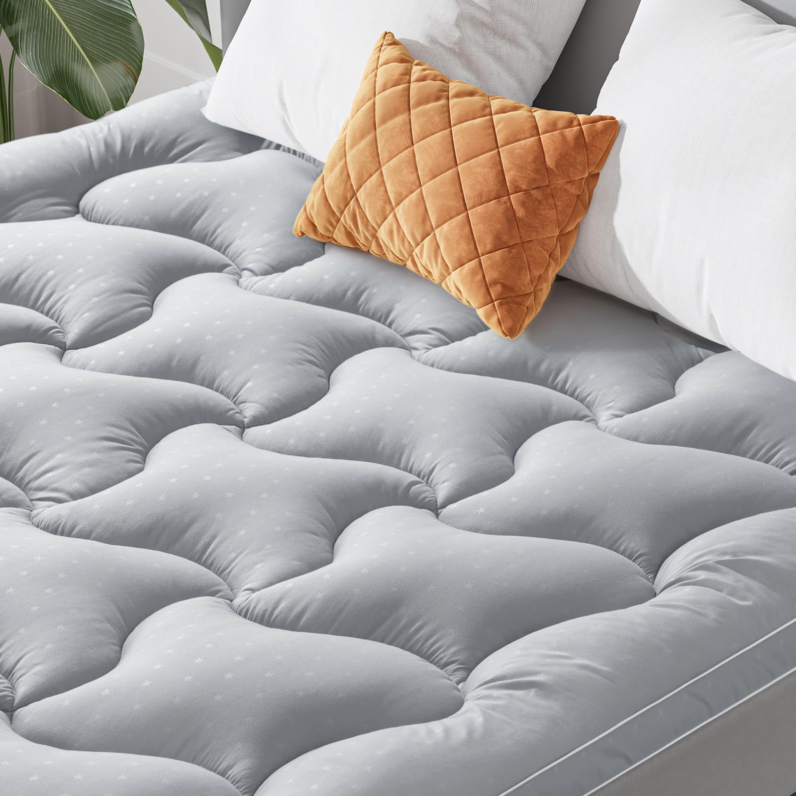 VISCOFLEX Mattress Topper King, Extra Thick Mattress Pad Cover for Back Pain, Thick Quilted Fitted Pillow Top King Bed Mattress Topper for Firm King Mattress，Grey