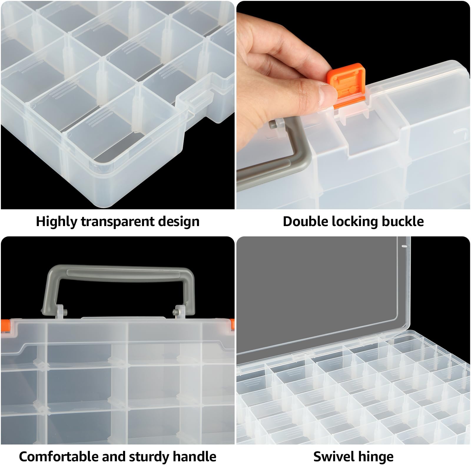 LOYORTY 2 Pack 48 Grids Clear Plastic Organizer Box with Removable Divider, Bead Organizers and Storage, Tackle Box Organizer for Bead, Nail, Jewelry, DIY Crafts