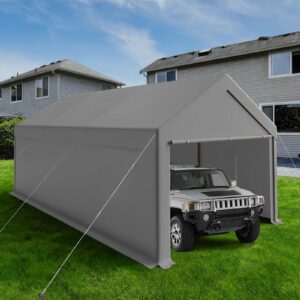 outdoor carport 10x20ft heavy duty car tent, portable garage canopy storage shed, car shelter with detachable side walls&doors, all-season tarp for car and boat d grey