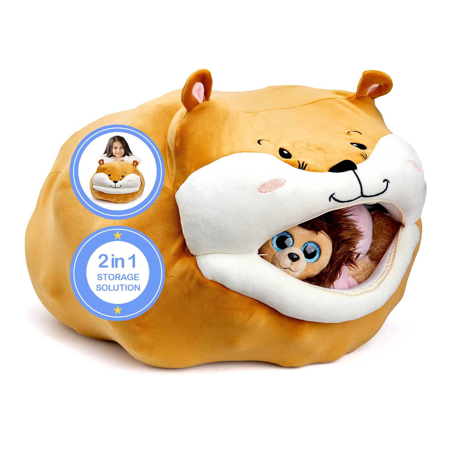 Lilly's Love - Stuffed Animal Bean Bag Storage Chair | Washable, Stuffable Zipper Beanbag Cover for Organizing Kids Plush Toys | for Boys and Girls (Hamster, 23x14)