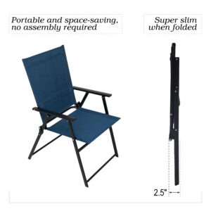 Virvla Patio Folding Chairs, Outdoor Portable Dining Chairs for Lawn Garden and Porch,Set of 2 - Dark Blue