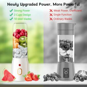 Personal Size Blender for Shakes and Smoothies,15.6 oz Portable Blender with 10 Blades,Rechargeable Mixers Fresh Fruit Juicers,Multifunctional Blender with 2 cups,For Travel,Sports,Outing