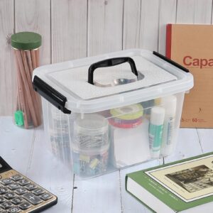 Knifefish 4 Packs Plastic Stackable Storage Container Bin with Lid and Latch, Plastic Latching Box with Handle, 5 L