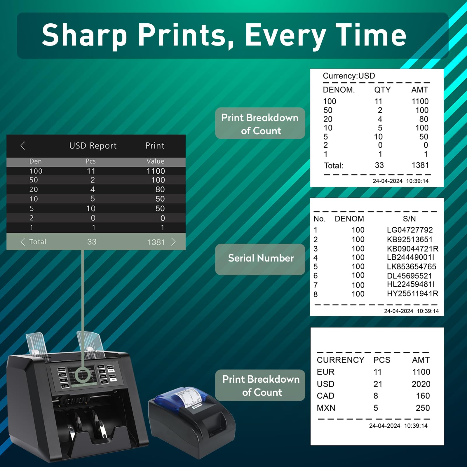 Countlyte 58mm Thermal Receipt Printer for Mixed Denomination Money Counter Machine,POS Printer