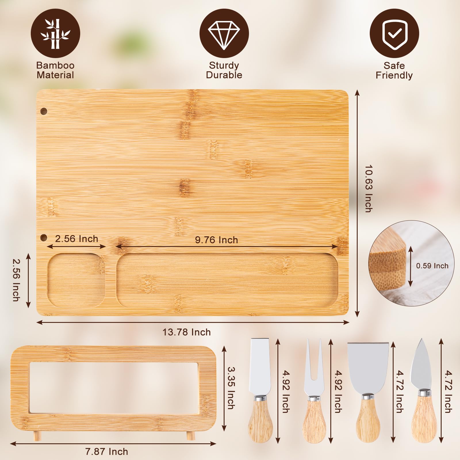 AISOSO Charcuterie Boards, Personalized Bamboo Cheese Board Set with 4 Cheese Knife, Lightweight and Elegant Serving Platter Accessories for Entertaining Party Picnic, Housewarming and Wedding Gifts