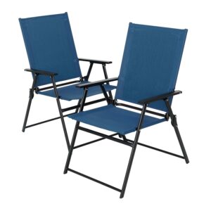 virvla patio folding chairs, outdoor portable dining chairs for lawn garden and porch,set of 2 - dark blue