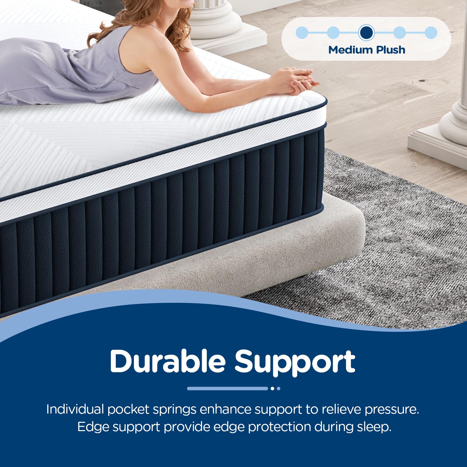 DIGLANT Full Mattress, 14Inch Medium Plush Supportive Memory Foam Hybrid Mattress, Pressure Relief 7-Zone Individual Pocket Springs Full Size Mattress in a Box, CertiPUR-US Certified, 54"*75"