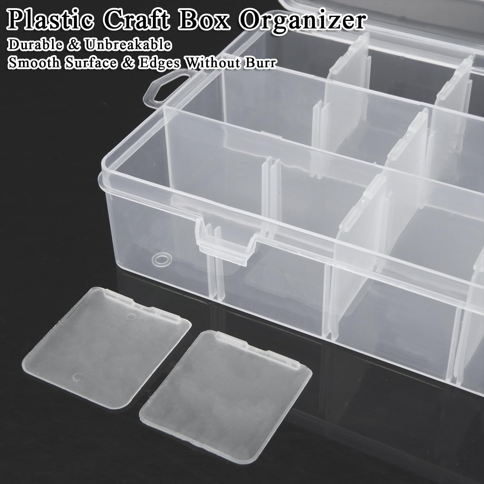 LDHHYH 10 Pack 18 Grids Plastic Organizer Box with Adjustable Dividers, Clear Storage Box Container for Craft Jewelry Bead Tackle Small Parts Storage - 9.1 x 4.6 x 1.6 Inch