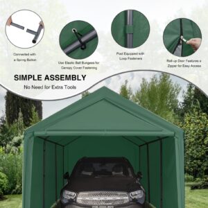 Outdoor Carport 10x20ft Heavy Duty Car Tent, Portable Garage Canopy Storage Shed, Car Shelter with Detachable Side Walls&Doors, All-Season Tarp for Car and Boat D Green