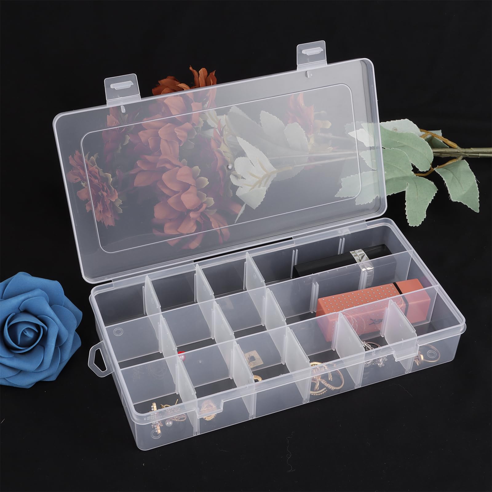 LDHHYH 10 Pack 18 Grids Plastic Organizer Box with Adjustable Dividers, Clear Storage Box Container for Craft Jewelry Bead Tackle Small Parts Storage - 9.1 x 4.6 x 1.6 Inch