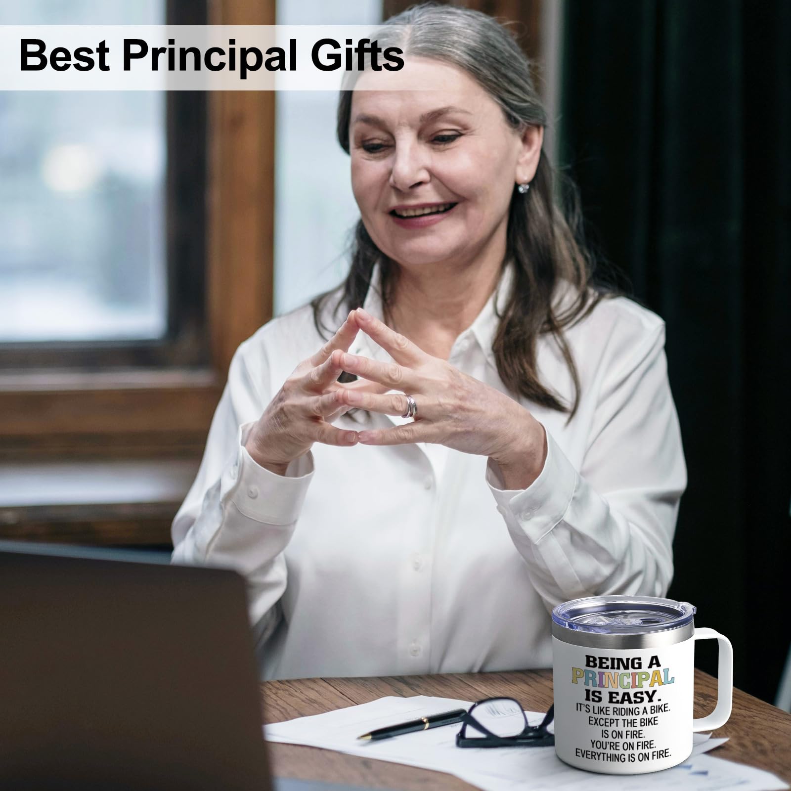 Lifecapido Principal Gifts, Being a Principal is Easy Except the Bike is on Fire Coffee Mug, Principal Appreciation Gifts for Men Women Principal Day Birthday Teacher Appreciation Day, 14oz, White