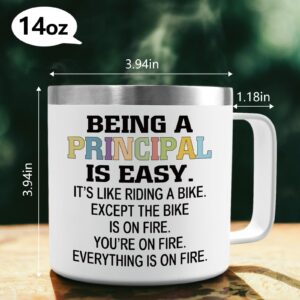 Lifecapido Principal Gifts, Being a Principal is Easy Except the Bike is on Fire Coffee Mug, Principal Appreciation Gifts for Men Women Principal Day Birthday Teacher Appreciation Day, 14oz, White