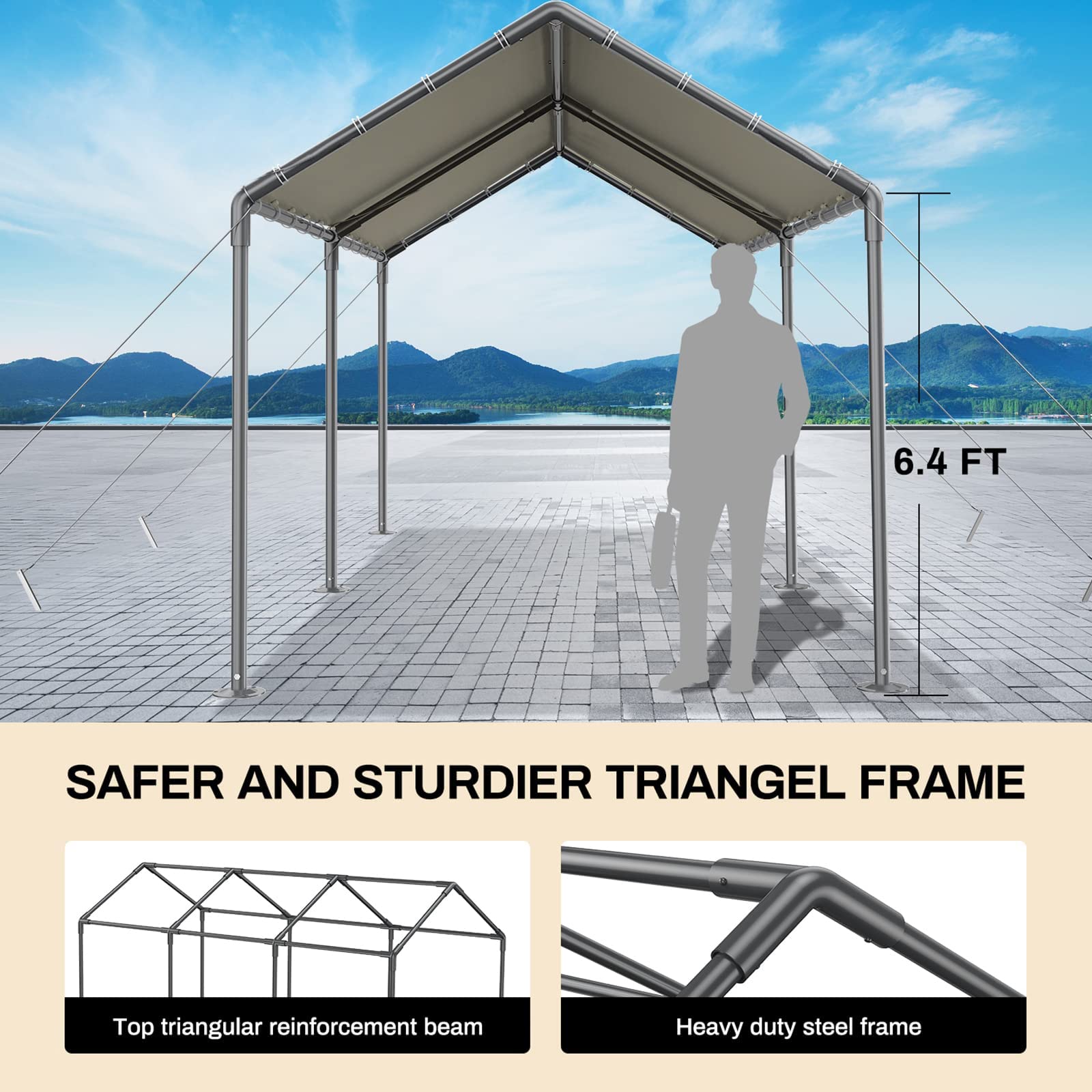 Outdoor Carport 10x20ft Heavy Duty Car Tent, Portable Garage Canopy Storage Shed, Car Shelter, All-Season Tarp for Car and Boat D White