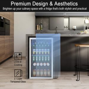 Feelfunn Beverage Refrigerator Cooler - 126 Can Mini Fridge Glass Door for Drinks Soda Beer Wine - Small Refrigerator for Office Bedroom Home Bar, 4 Adjustable Shelves, 3.2 Cu.Ft, Silver