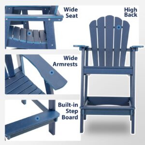 INTOBOO Tall Adirondack Chair Set of 2, HDPE Adirondack Barstools, Double Balcony Chairs with Connecting Tray, Weather Resistant for Outdoor, Poolside, Patio, Garden, Backyard (Navy)