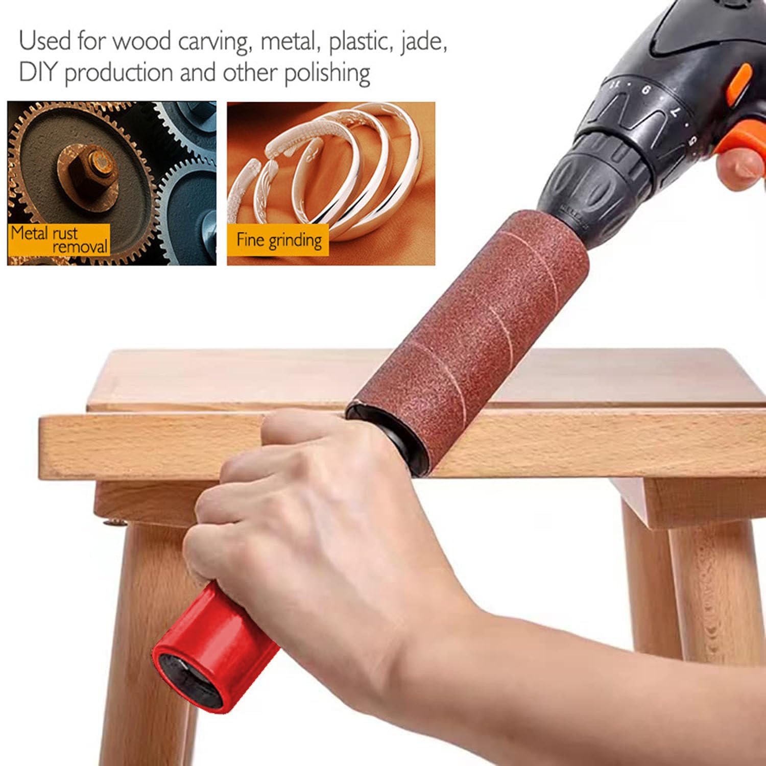 Portable Spindle Sander Drum Sander Set Hand-Held Rubber Sanding Drum Held Rubber Sanding Drum for Metal Wood Glass Stone for Drill 4-1/2" x 1-1/2" and 4-1/2" x 1"(8pcs Sanding Sleeves)