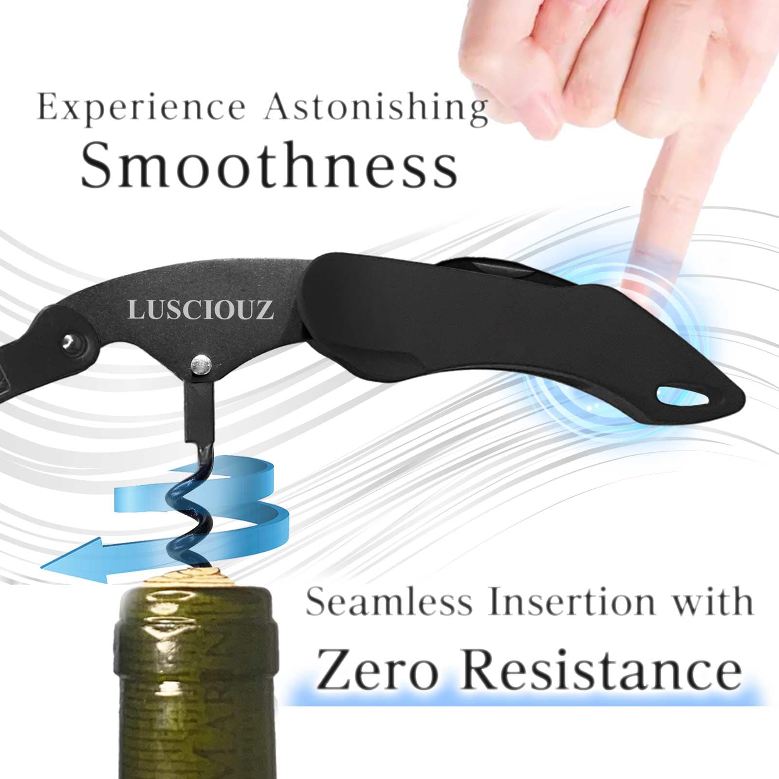 LUSCIOUZ Zero Resistance Corkscrew Silent Wine Bottle Opener Waiters Corkscrew Wine Key Made in Japan