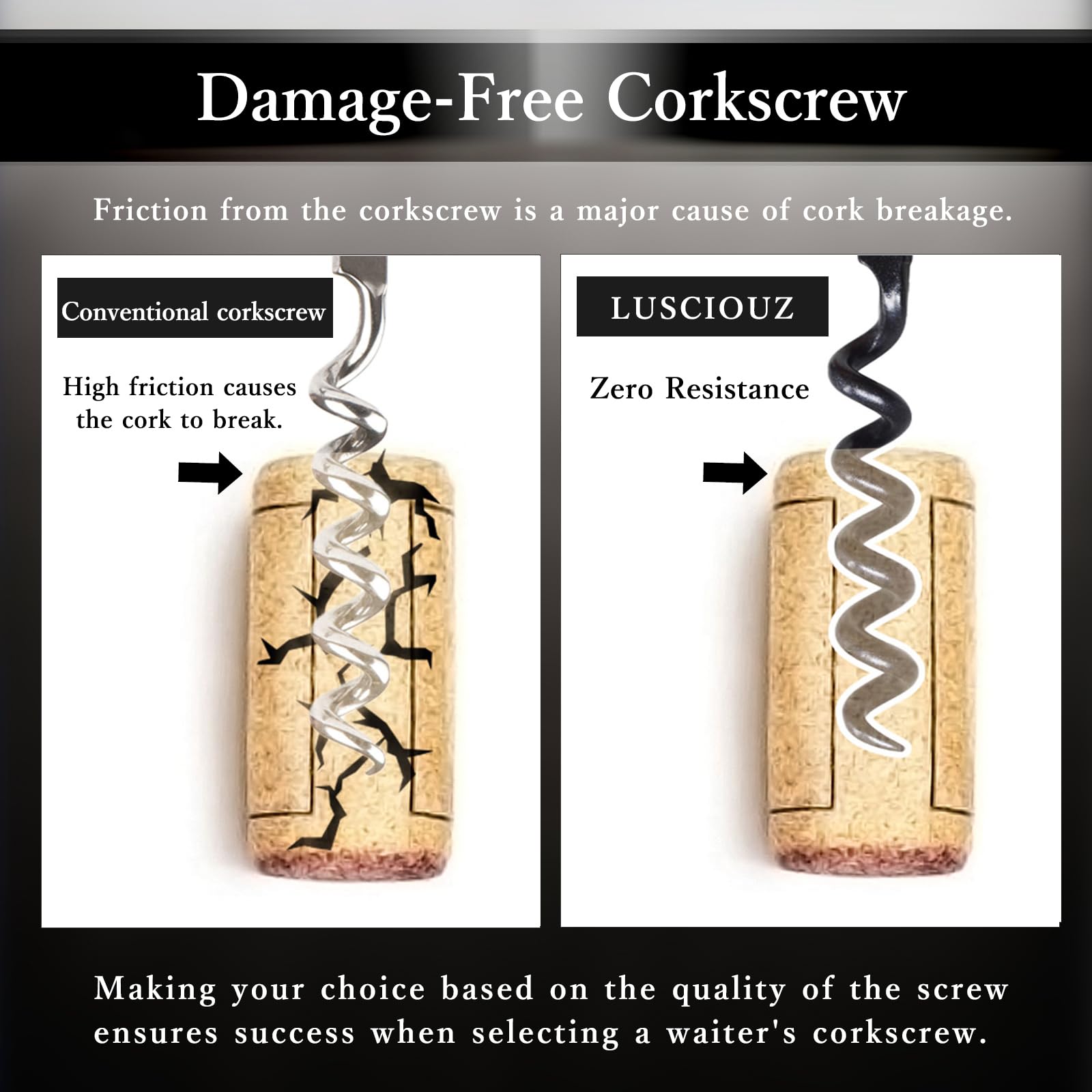 LUSCIOUZ Zero Resistance Corkscrew Silent Wine Bottle Opener Waiters Corkscrew Wine Key Made in Japan