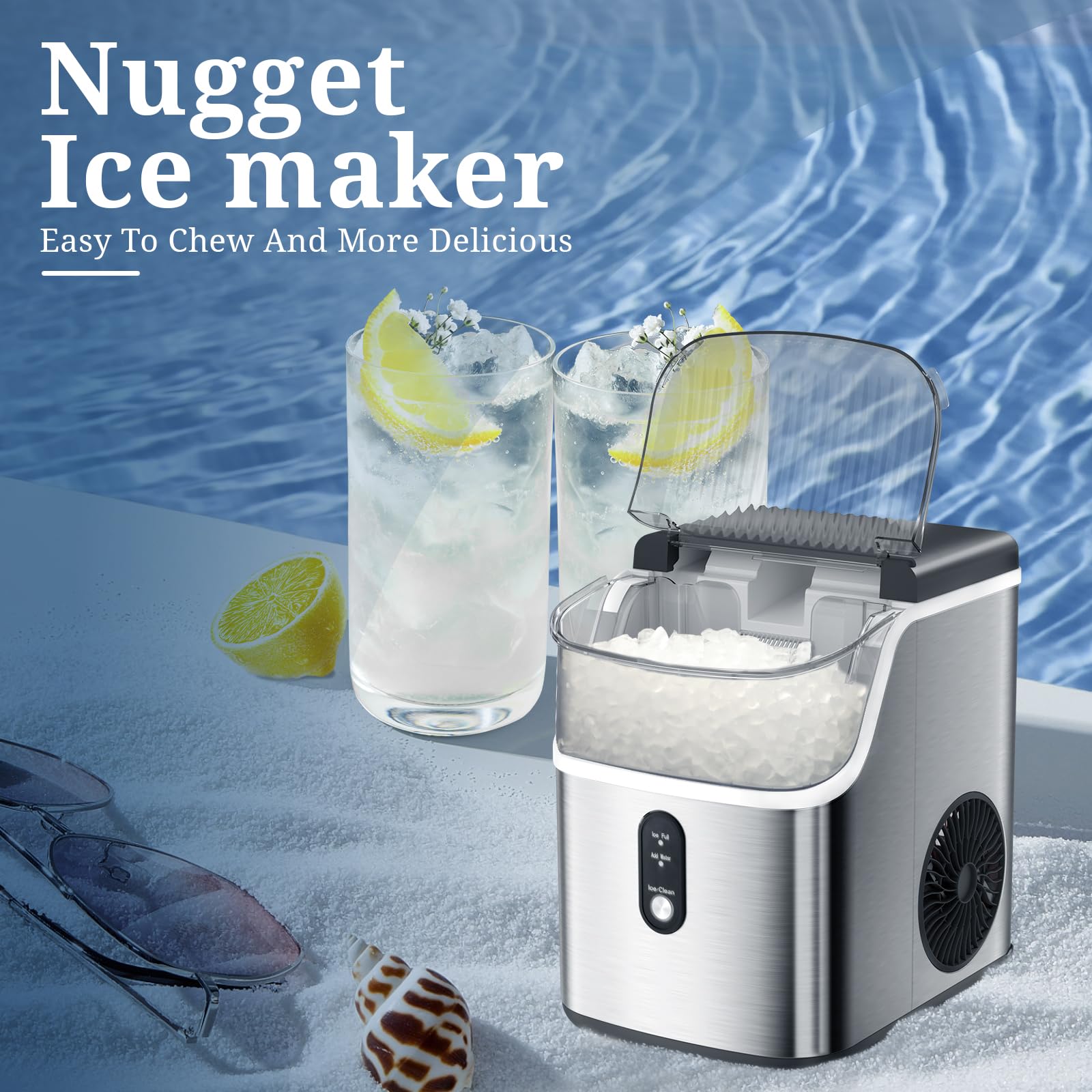 Antarctic Star Nugget Ice Maker Countertop - Chewable ice, Pebble Ice Maker Machine, 35lbs/24h, Auto-Cleaning Countertop Ice Machine, One Button Operation Ice Maker for Party/Home/Camping…