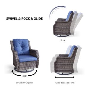 AOGROD Outdoor Swivel Rocker Patio Chairs Set, Wicker Rattan Glider Rocking Chairs Cushioned Seats, High Back and Deep Seating with Matching Side Table for Garden, Porch Deck or Backyard