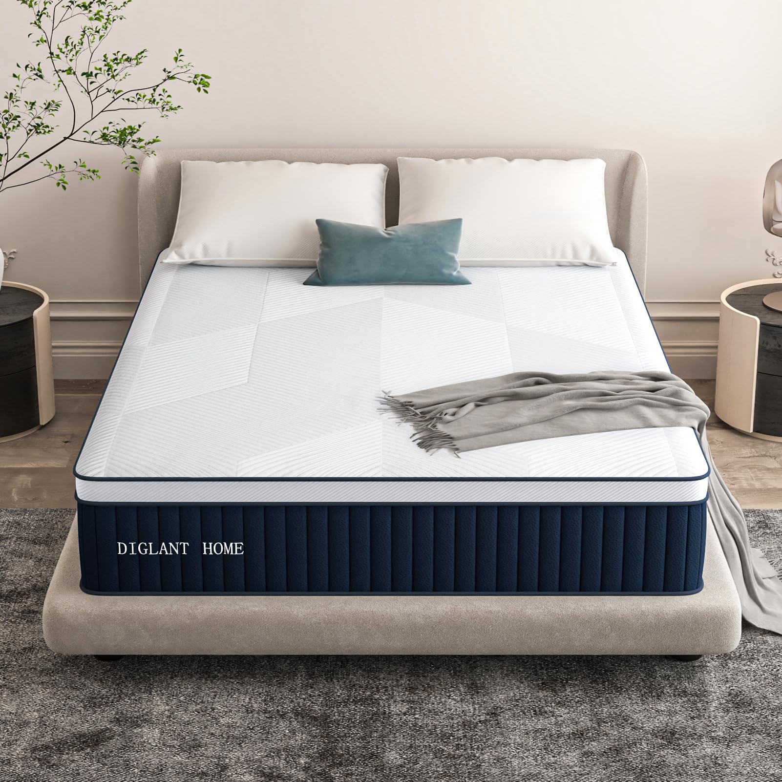 DIGLANT Full Mattress, 14Inch Medium Plush Supportive Memory Foam Hybrid Mattress, Pressure Relief 7-Zone Individual Pocket Springs Full Size Mattress in a Box, CertiPUR-US Certified, 54"*75"