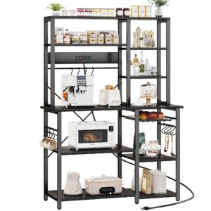 superjare large bakers rack with power outlets, 6-tier microwave stand, coffee bar with 12 s-shaped hooks, kitchen shelf with wire basket, 39.3 x 15.5 x 66.9 inches, black