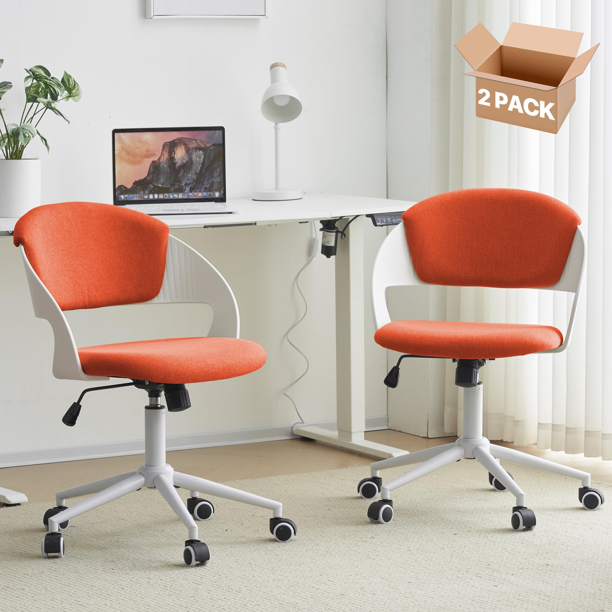 HYLONE Kids Desk Chair Set of 2, Cute Study Chair for Boys Girls Height Adjustable, Swivel Computer Task Student Chairs for Growing Teen, Office Chair for Home/School/Office, Orange