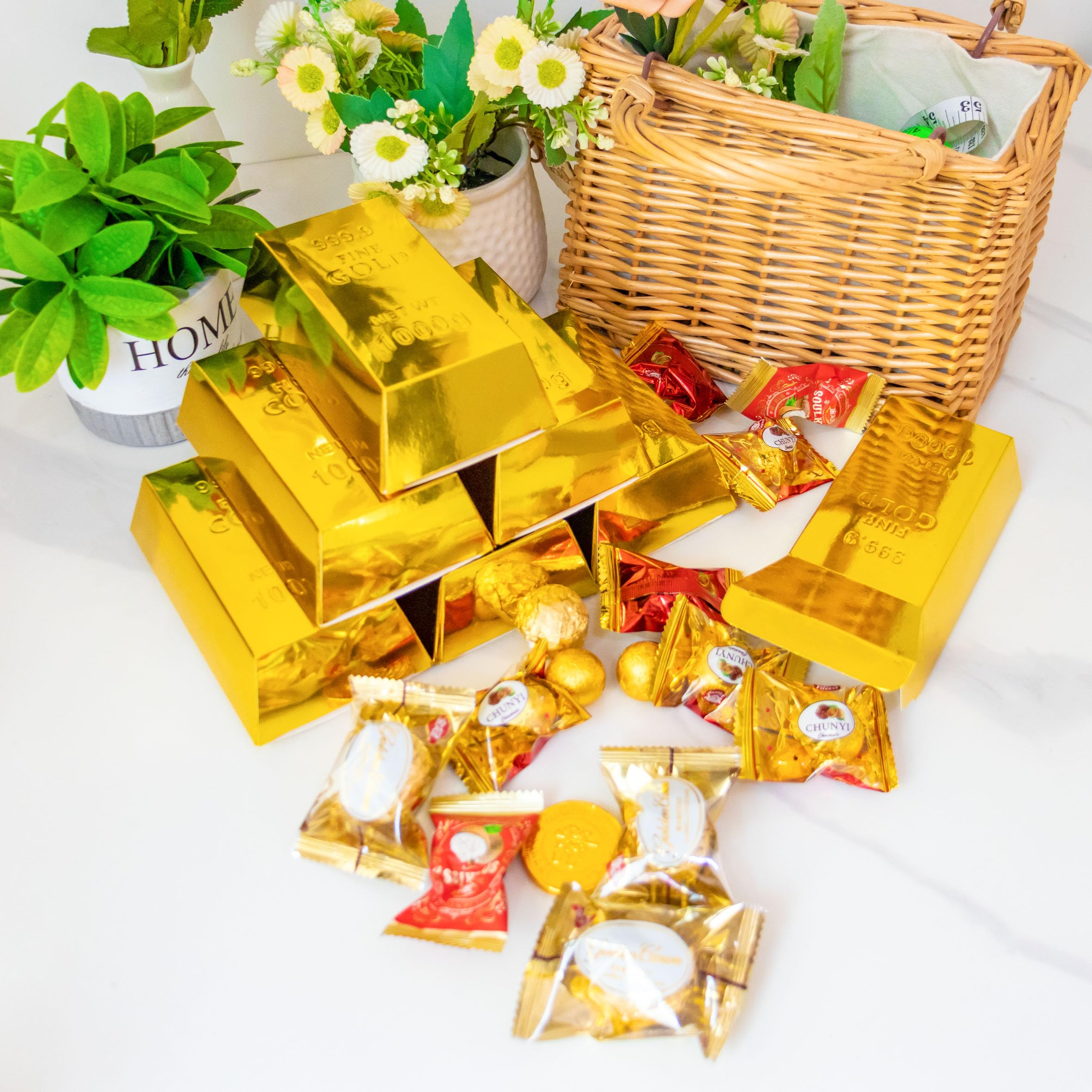 INKNOTE 25 Pcs Gold bar party favor boxes Fake gold bars for Pirate theme party supplies Stage prop Kids gift Bank pretend play (golden)