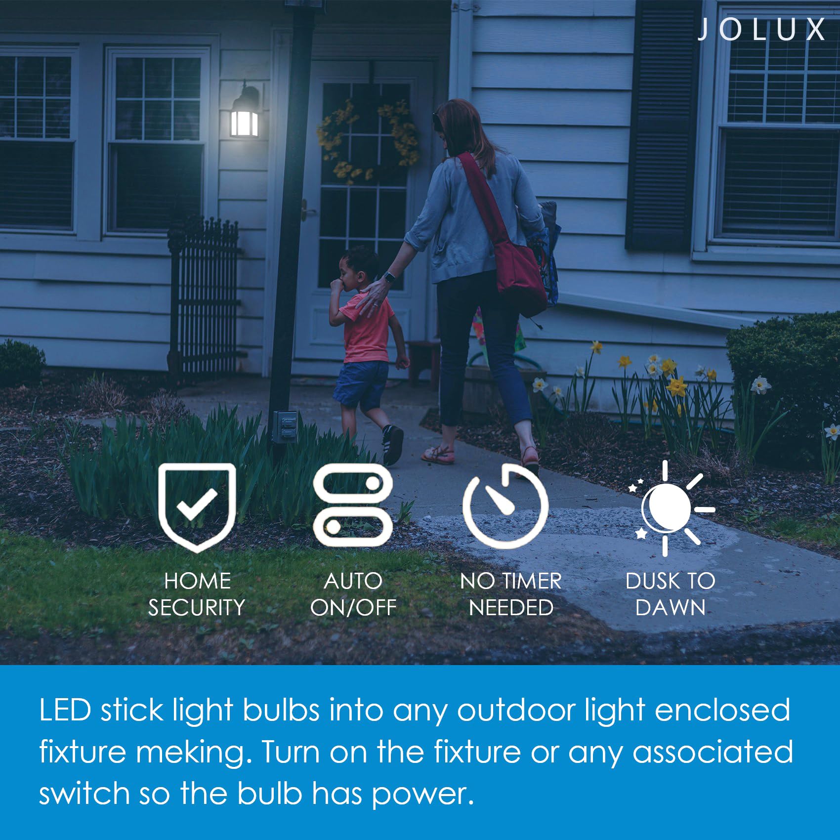 Jolux 2-Pack LED Stick Dusk to Dawn Light Bulbs,40W Equivalent, Daylight (5000K), 650lm, Auto On/Off,for Outdoor Enclosed Fixture LED Bulbs,Damp-Proof Rated, E26 Medium Base