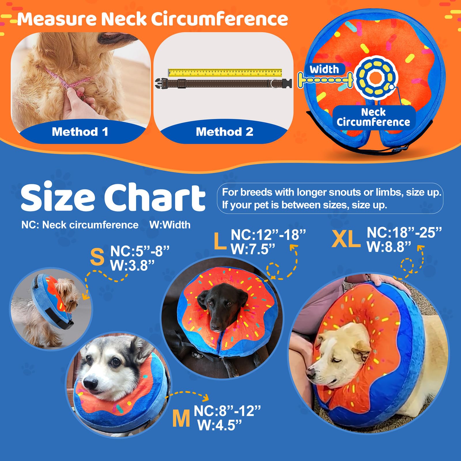 Gimars XL Inflatable Dog Cone Alternative After Surgery, Soft Dog Neck Donut Recovery Cone Collar, E Collar and Elizabethan Collar Alternative for Medium and Large Dogs, X-Large-Neck:18"-24"