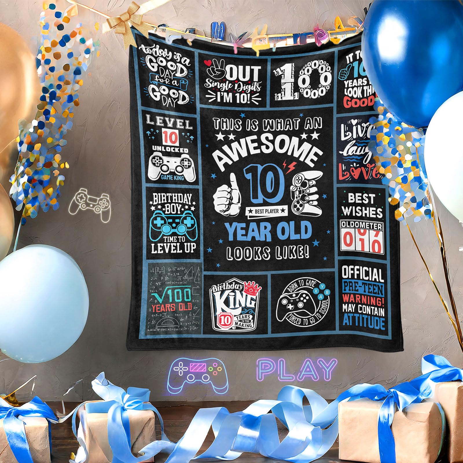 Birthday Gifts for 10 Year Old Boy, 10 Year Old Boy Gifts, Coolest Gifts for Ten Year Old Boy, Best Present for a 10 Year Old Boy, Double Digits Birthday Boy Gift Ideas Throw Blanket 60 X 50 Inch