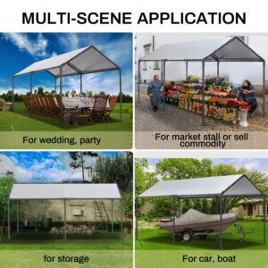 Outdoor Carport 10x20ft Heavy Duty Car Tent, Portable Garage Canopy Storage Shed, Car Shelter, All-Season Tarp for Car and Boat D White