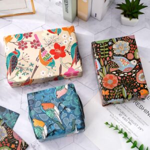 Generic AnyDesign 12 Sheets Vintage Floral Wrapping Paper - Not Roll - Retro Bird Flower Gift Wrap Paper Bulk Folded Flat 4 Designs DIY Craft Art Paper for Wedding Birthday Baby Shower Party Supplies