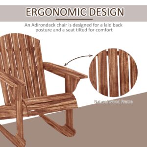 Outsunny Wooden Adirondack Rocking Chair Outdoor Lounge Chair Fire Pit Seating with Slatted Wooden Design, Fanned Back, & Classic Rustic Style for Patio, Backyard, Garden, Lawn, Carbonized