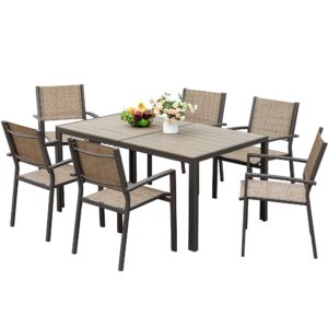 jummico outdoor dining set 7 piece patio furniture set with weather resistant table and 6 textilene chairs for yard, deck and poolside (brown)