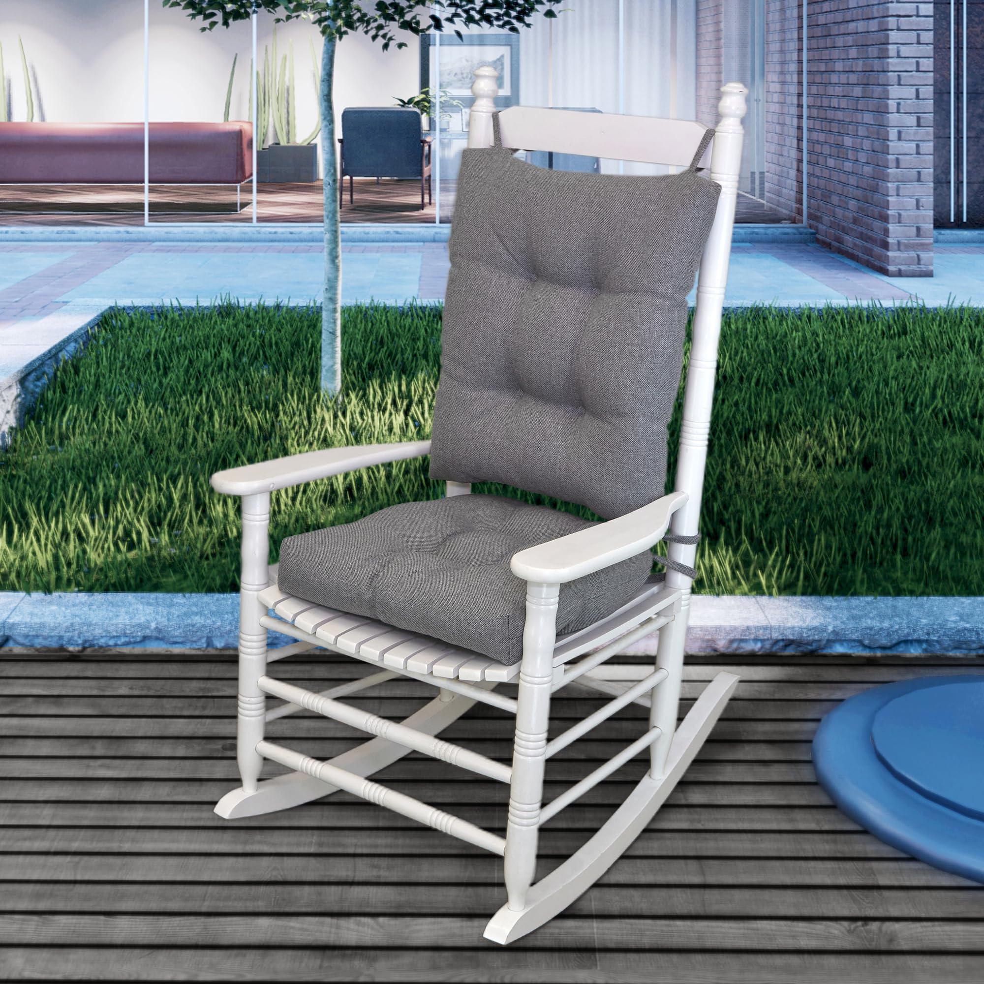 Klear Vu Rumba Outdoor Rocking Chair Cushion Set for Patio and Garden Furniture, Premium Water-Repellent Woven Fabric, Chemical-Free, Made in The USA, 4" Thick Seat and Back Pads with Ties, Gray