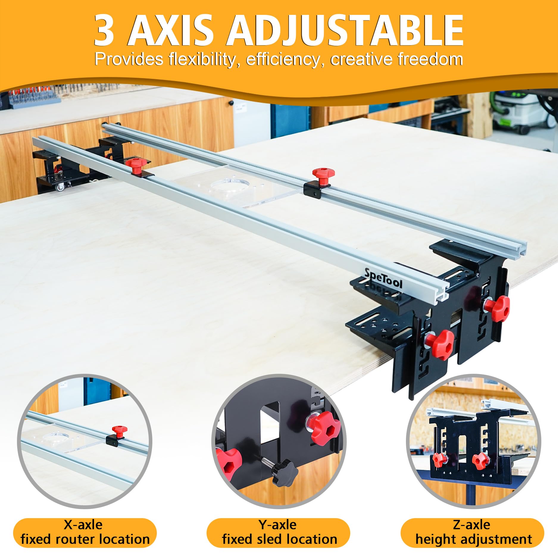 SpeTool Router Sled for Flattening Slabs, 3 Axis Adjustable Slab Flattening Jig, Wood Slab Flattening Mill for DIY Woodworking Planing, 47.2 inches