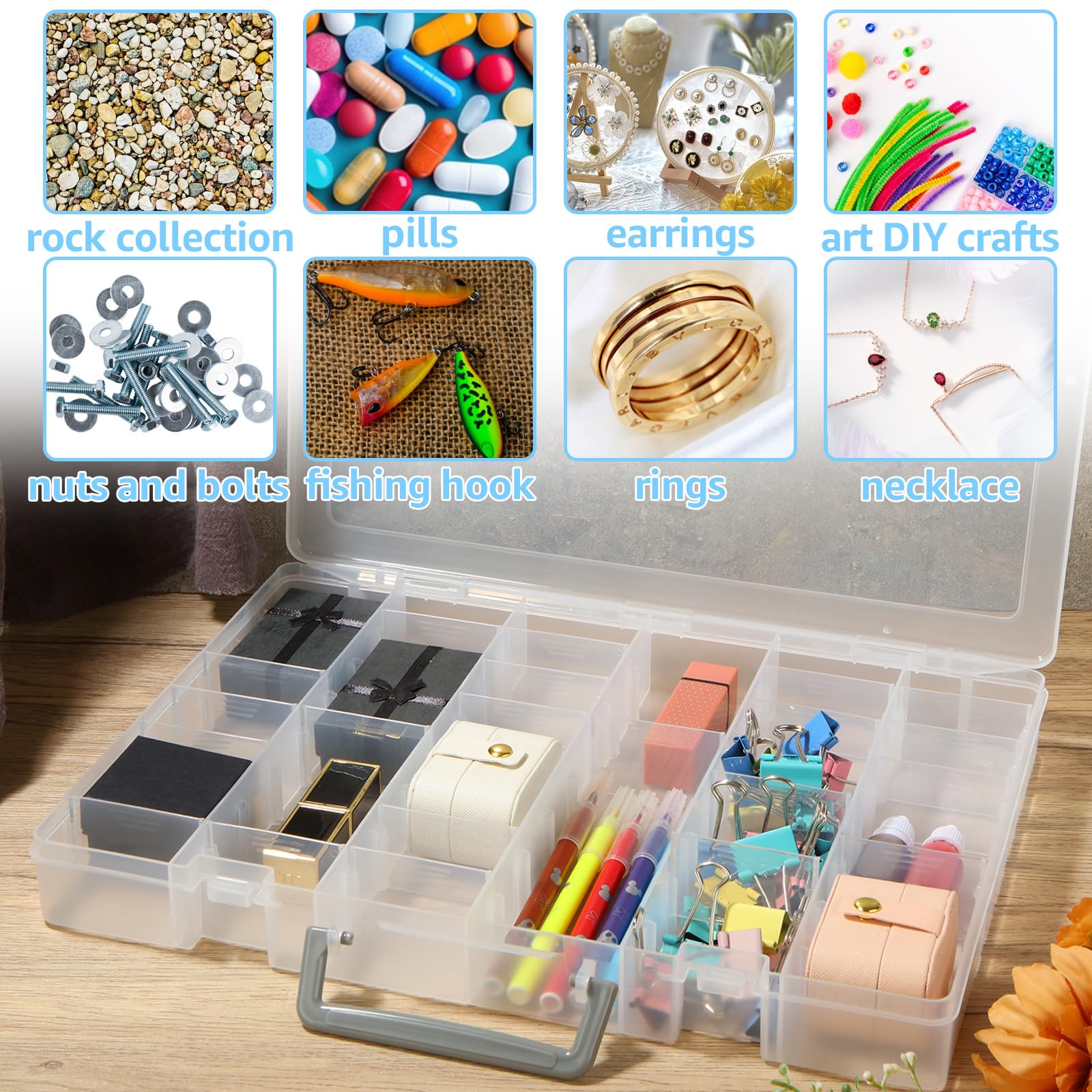 FWEEK 2 Pack Large 48 Girds Plastic Organizer Box with Adjustable Dividers, Clear Storage Organizer Case Jewelry Storage Bead Container Rock Collection Boxes for Screw, Craft, Arts,Tackle