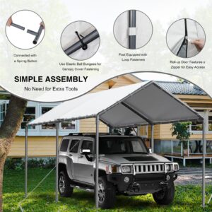 Outdoor Carport 10x20ft Heavy Duty Car Tent, Portable Garage Canopy Storage Shed, Car Shelter, All-Season Tarp for Car and Boat D White