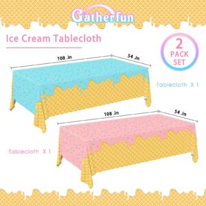 Gatherfun Ice Cream Party Supplies: 2-Pack Ice Cream Birthday Party Decorations,Disposable Plastic Tablecloth, Ideal Table Cover for Kids & Girls Birthday, Baby Shower & Themed Parties, 54 x 108 Inch