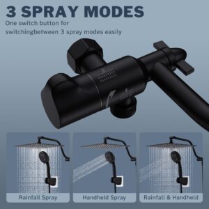 Cenosa All Metal Rain Shower Head 12 Inch High Pressure Shower Head with Handheld Spray Combo with Adjustable Shower Extension Arm, 7-Spray, 3-Way Dual Shower Head Black