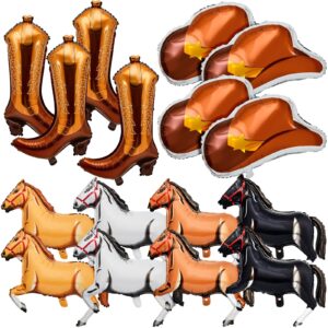 pullcrease 16 pcs western party balloons horse balloons cow balloons cowgirl boot balloons cowboy hat foil balloons for western party decorations cowgirl cowboy themed birthday party (cowboy)