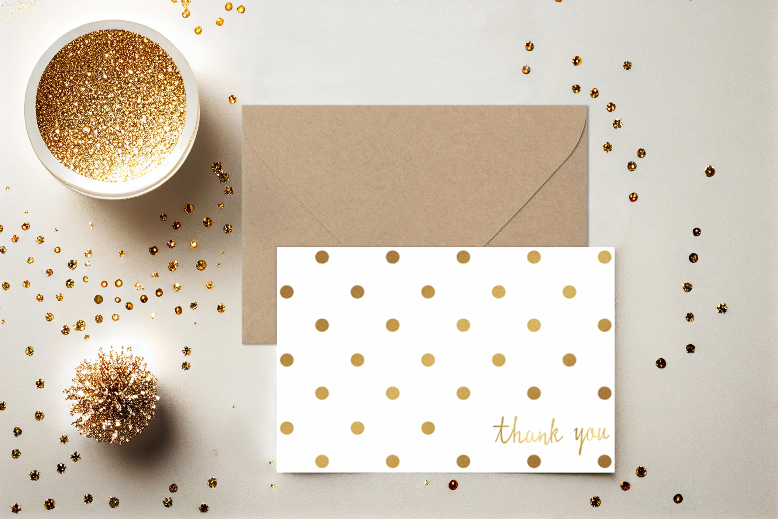 Racrico 24 Gold Foil Thank You Cards with Kraft Envelopes and Stickers,4x6 In Elegant Design Thank You Cards Notes, Suitable for Wedding, Bridal, Graduation,Baby Shower, Business.