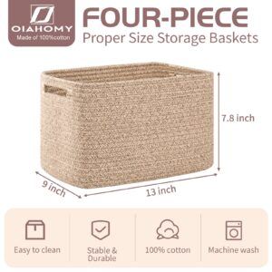 OIAHOMY 4 Pack Storage Baskets for Organizing, Cube Storage Bins for Shelves, Rectangle Storage Baskets With Handles, Woven Baskets for Storage, 12.7''Lx9''Wx7.8''H, Brown