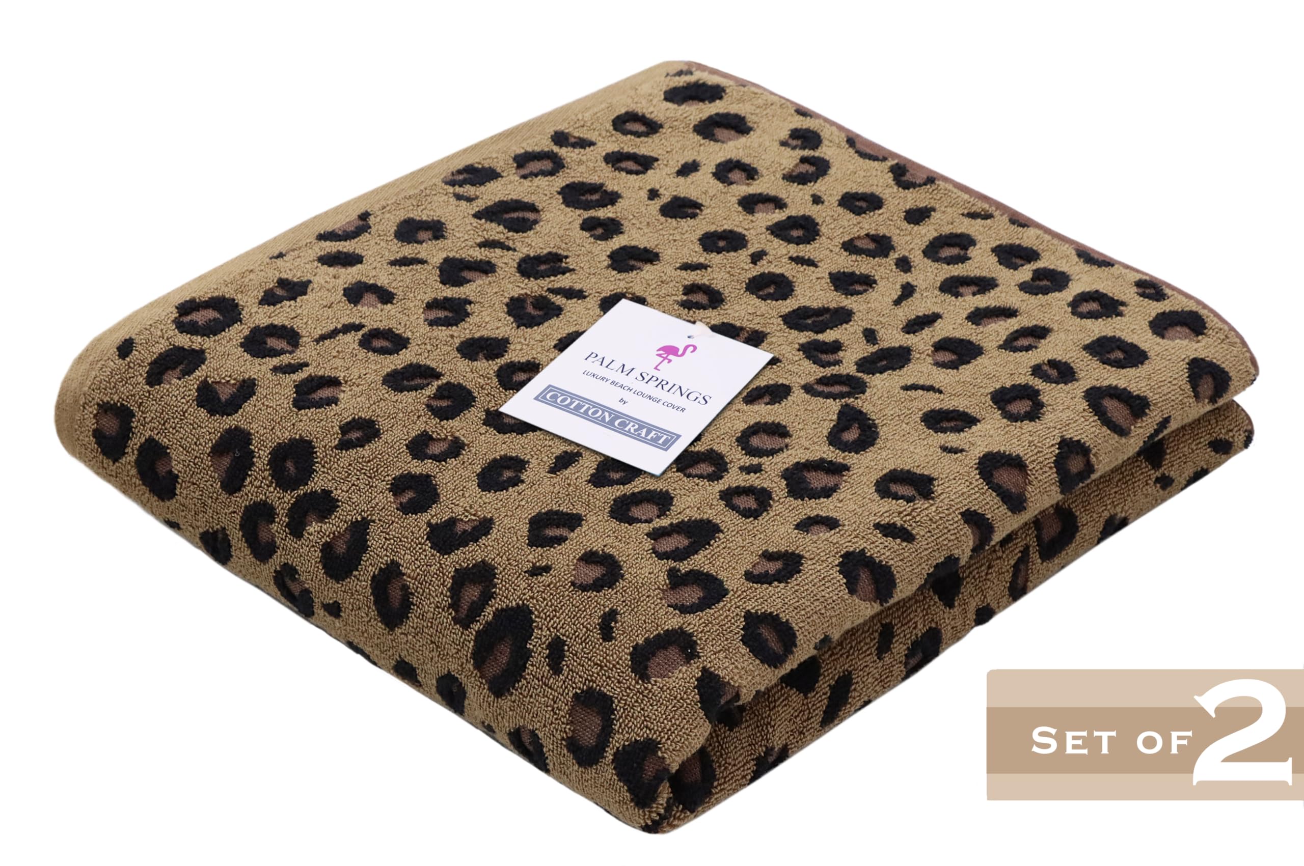 COTTON CRAFT Pool Lounge Chair Cover - 2 Pack Animal Print Cheetah Leopard Africa Safari Chaise Lounge Cover - Soft 100% Cotton Jacquard Beach Towel - 32 inches Wide x 82 inches Long and 7 inch Pocket