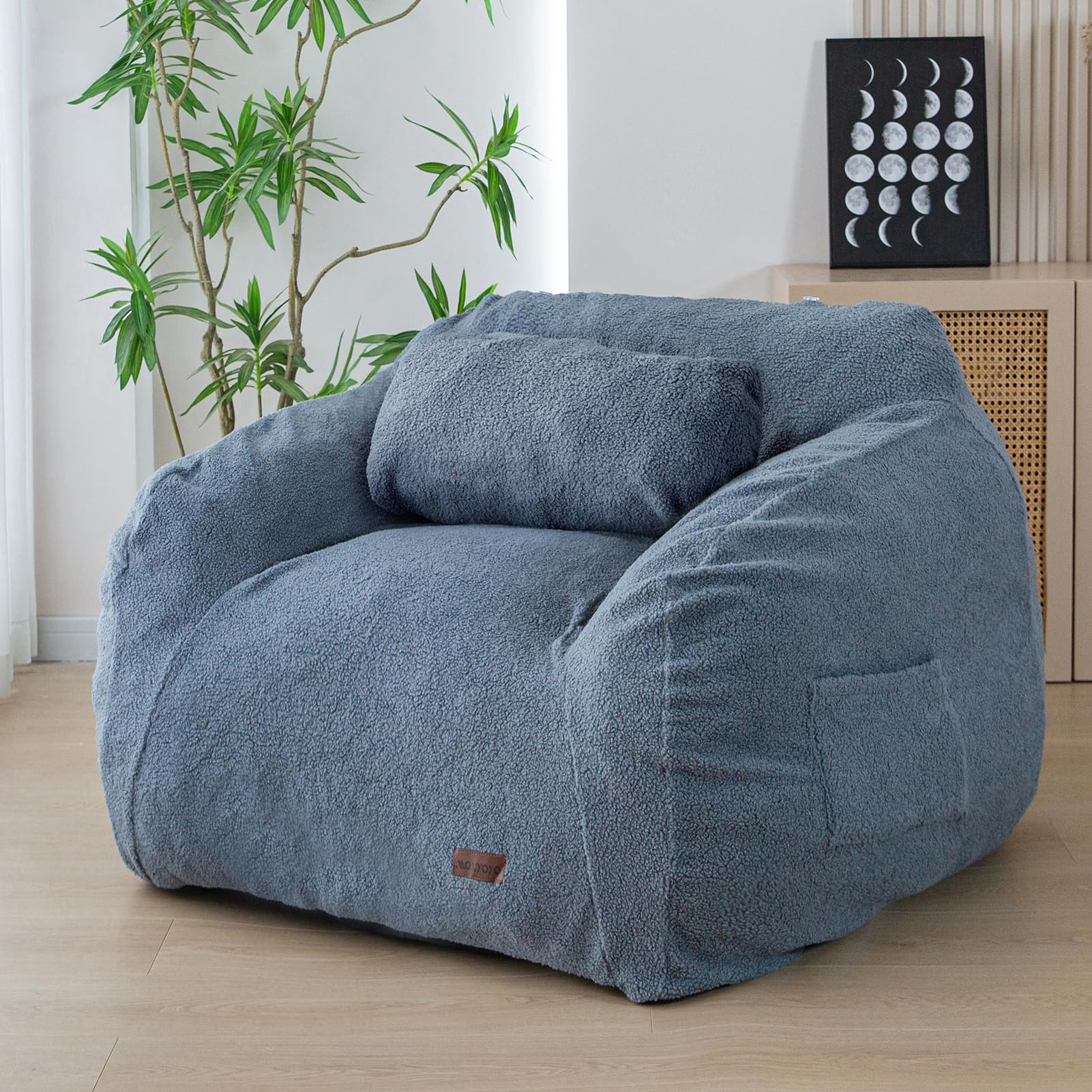 MAXYOYO Giant Bean Bag Chair with Pillow, Boucle Bean Bag Sofa for Adults,Large Upholstered Bean Bag Couch Lazy Sofa with Filler for Reading, Gaming