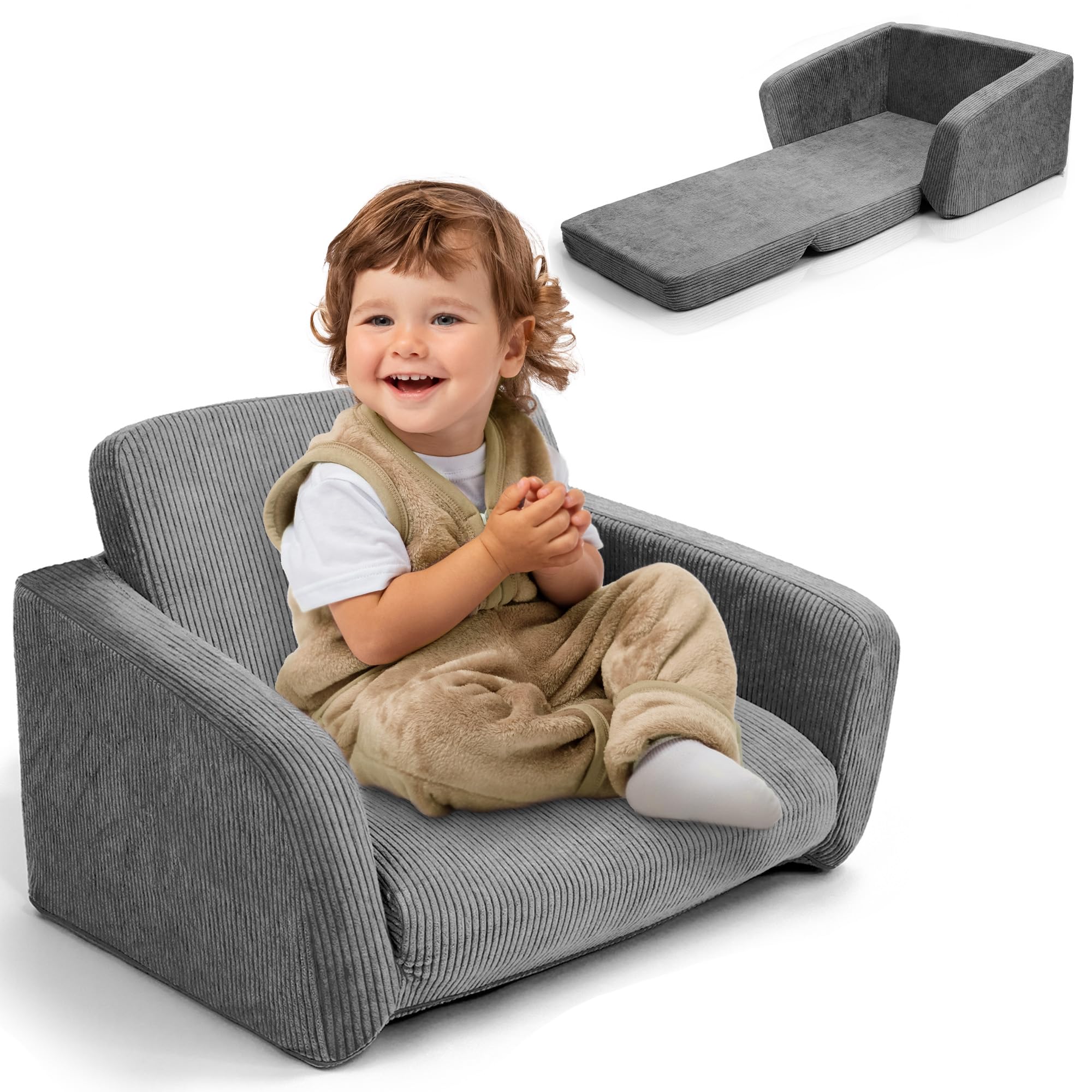 ZICOTO Comfy Kids Chair for Toddler - Stylish 2 in 1 Lounger Made of Memory Foam Easily Unfolds Into a Soft Baby Couch to Nap On - Modern Fold Out Sofa for The Little Ones