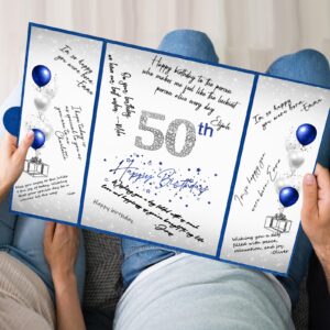 Crenics 50th Birthday Decorations for Men or Women, Creative 50th Birthday Guest Book Alternative, Blue and Silver 50 Birthday Signature Book 18 x 12 inch, Great 50th Birthday Gifts