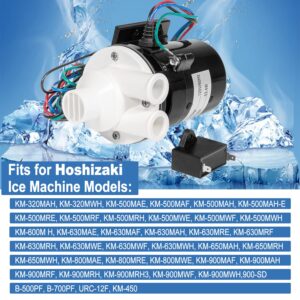 Pump Motor Assembly Replacement for Hoshizaki PA0613 Ice Machine Water Pump, Includes Run Capacitor and Wire Leads 120V 60Hz 10W 0.4 Amp