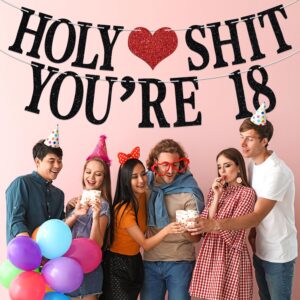 Holy Sh*t You're 18 Banner - Funny Happy 18th Birthday Bunting Sign, 18&Adultish, Cheers to 18 Years, 18 Years Old Birthday/Anniversary Party Decorations Supplies for Boys Girls